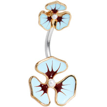 Load image into Gallery viewer, Blue and Purple Hibiscus Flower Double Mount Belly Ring