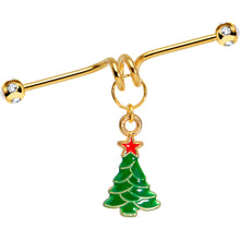Load image into Gallery viewer, Gold Tone Anodized Christmas Tree Star Dangle Industrial Barbell 40mm