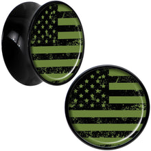 Load image into Gallery viewer, Black Acrylic Green American Flag Saddle Plug Set 5/8