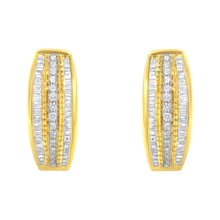 Load image into Gallery viewer, 10K Yellow Gold 3/4 Cttw Pave and Channel Set Diamond Triple Row Modern Hoop Earrings (I-J Color, I2-I3 Clarity)