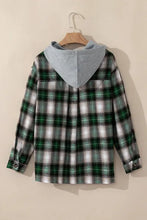 Load image into Gallery viewer, Dark Green Drawstring Pocketed Plaid Hooded Jacket Cozy & Trendy Checkered Outerwear For All Seasons