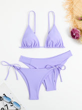 Load image into Gallery viewer, Essential Edge 3-Piece Bikini Set for Women – Solid Color High-Cut Triangle Top Two-Style Bottoms with Side Lace-Up Design & Quick-Drying Comfort – Versatile Women's Swimwear for Summer Pool Beach & Travel