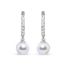 Load image into Gallery viewer, 10K White Gold 6x6 MM Cultured Freshwater Pearl and Diamond Accent Drop Huggy Earring (H-I Color, I1-I2 Clarity)