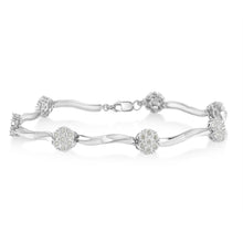 Load image into Gallery viewer, .925 Sterling Silver 1.0 Cttw Diamond Cluster Miracle-Set Station & Twisted Bar 7" Tennis Bracelet (H-I Color, I1-I2 Clarity)