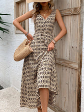 Load image into Gallery viewer, Vintage Printed V-Neck Tie Waist Midi Dress Lightweight Trendy & Elegant Dress for Women