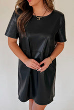 Load image into Gallery viewer, Black Round Neck Short Sleeve Mini Dress Basic Style Dress For Women Simple Style Dress