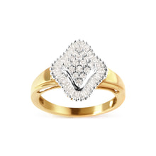 Load image into Gallery viewer, 10K Yellow Gold 1/2 Cttw Round And Baguette-cut Diamond Rhombus Head and Halo Ring (I-J Color, I1-I2 Clarity) - Ring Size 7