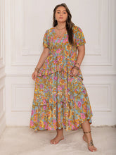 Load image into Gallery viewer, Plus Size Printed V-Neck Short Sleeve Maxi Dress Elegant & Flowy Summer Dress For Girls