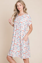 Load image into Gallery viewer, Printed Round Neck Short Sleeve Tee Dress For Women – Casual and Comfortable Dress with Printed Design and Pockets