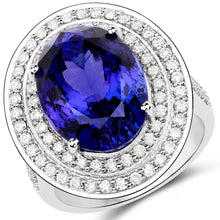 Load image into Gallery viewer, 13.78 Carat Genuine Tanzanite and White Diamond 18K White Gold Ring