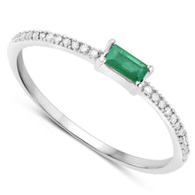 Load image into Gallery viewer, 0.18 Carat Genuine Zambian Emerald and White Diamond 14K White Gold Ring