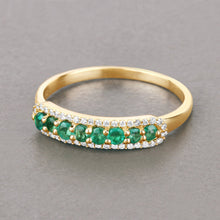 Load image into Gallery viewer, 0.35 Carat Genuine Zambian Emerald and White Diamond 14K Yellow Gold Ring