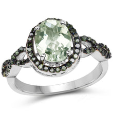 Load image into Gallery viewer, 2.09 Carat Genuine Green Amethyst & Green Diamond .925 Sterling Silver Ring
