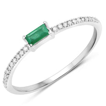 Load image into Gallery viewer, 0.18 Carat Genuine Zambian Emerald and White Diamond 14K White Gold Ring