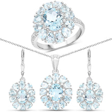 Load image into Gallery viewer, 14.02 Carat Genuine Blue Topaz and White Topaz .925 Sterling Silver 3 Piece Jewelry Set (Ring, Earrings, and Pendant w/ Chain)