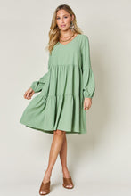 Load image into Gallery viewer, Light Green Double Take Full Size V-Neck Sleeve Tiered Dress with Pockets Elegant & Comfortable Casual Dress