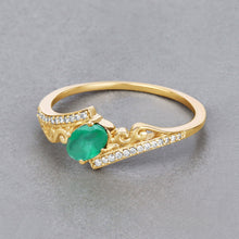 Load image into Gallery viewer, 0.51 Carat Genuine Zambian Emerald and White Diamond 14K Yellow Gold Ring
