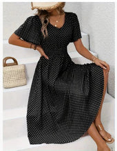 Load image into Gallery viewer, Summer Women Ruffled Short-sleeved Chiffon Dress V-neck High Waist Floral Print Beach Midi Dresses For Women