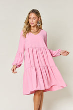 Load image into Gallery viewer, Light Green Double Take Full Size V-Neck Sleeve Tiered Dress with Pockets Elegant & Comfortable Casual Dress