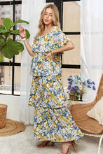 Load image into Gallery viewer, Layered Floral Off-Shoulder Short Sleeve Maxi Summer Dress For Women β Elegant and Feminine Floral Off-Shoulder Maxi Dress with Ruffled Layers for a Romantic Look