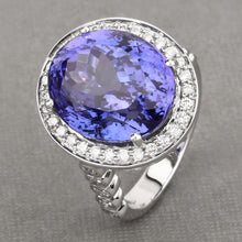 Load image into Gallery viewer, 18.50 Carat Genuine Tanzanite and White Diamond 18K White Gold Ring