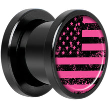 Load image into Gallery viewer, Pink American Flag Black Anodized Screw Fit Plug Set 00G