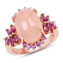 Load image into Gallery viewer, 14K Rose Gold Plated 9.13 Carat Genuine Morganite and Rhodolite .925 Sterling Silver Ring