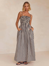 Load image into Gallery viewer, Black White Striped Square Neck Cami Dress Elegant Summer Dress for Women Charming Design Dress