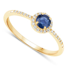 Load image into Gallery viewer, 0.38 Carat Genuine Blue Sapphire and White Diamond 14K Yellow Gold Ring