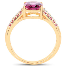 Load image into Gallery viewer, 14K Yellow Gold Plated 3.32 Carat Genuine Rhodolite and White Topaz .925 Sterling Silver Ring