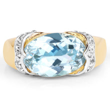 Load image into Gallery viewer, 14K Yellow Gold Plated 6.56 Carat Genuine Blue Topaz and White Topaz .925 Sterling Silver Ring