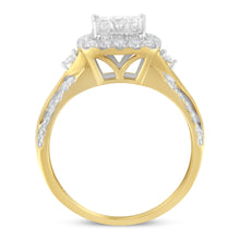 Load image into Gallery viewer, 10K Yellow Gold 1.0 Cttw Diamond Composite Cushion-Shape Halo 3-Band-Look Engagement Ring (H-I Color, SI1-SI2 Clarity) - Size 6-1/4