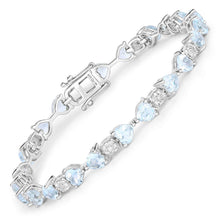 Load image into Gallery viewer, 7.36 Carat Genuine Aquamarine and White Diamond .925 Sterling Silver Bracelet