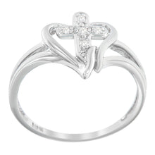 Load image into Gallery viewer, 10K White Gold Diamond-Accented Cross & Open Heart Promise Fashion Ring (H-I Color, I1-I2 Clarity) - Size 7