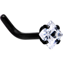Load image into Gallery viewer, 18G 1/4 Clear Square 2.5mm CZ Gem Black IP L-Shape Nose Ring