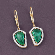Load image into Gallery viewer, 7.56 Carat Genuine Colombian Emerald and White Diamond 14K Yellow Gold Earrings