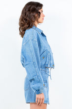Load image into Gallery viewer, American Bazi Drawstring Waist Crop Girls Texas Jacket For Women Stylish and Adjustable Trucker Jacket