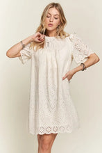 Load image into Gallery viewer, Ruffled Eyelet Round Neck Summer Dress For Women – Elegant Feminine Eyelet Dress with Ruffled Details for Garden Parties & Special Occasions