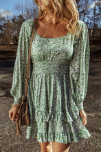 Load image into Gallery viewer, Elegant Ruffle Hem Floral Mini Dress Square Neck Long Sleeve Romantic Dress