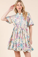 Load image into Gallery viewer, New Summer Floral Eyelet Lace Puff Sleeve Mini Shirt Dress For Women โ Elegant, Trendy, Chic and Feminine Mini Shirt Dress with Puff Sleeves and Floral Eyelet Lace