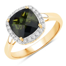 Load image into Gallery viewer, 2.64 Carat Genuine Green Tourmaline and White Diamond 14K Yellow Gold Ring