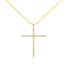 Load image into Gallery viewer, 10K Yellow Gold 3.00 cttw Round-Cut Diamond Cross 18" Pendant Necklace (J-K Color, I1-I2 Clarity)