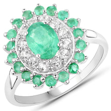 Load image into Gallery viewer, 6.53 Carat Genuine Zambian Emerald and White Topaz .925 Sterling Silver 3 Piece Jewelry Set (Ring, Earrings, and Pendant w/ Chain)