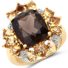 Load image into Gallery viewer, 14K Yellow Gold Plated 7.10 Carat Genuine Smoky Quartz, Citrine & White Topaz Brass Ring