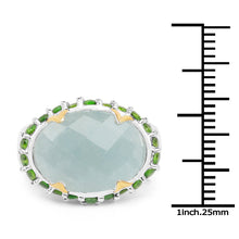 Load image into Gallery viewer, Two Tone Plated 9.12 Carat Genuine Milky Aquamarine and Chrome Diopside .925 Sterling Silver Ring
