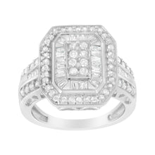 Load image into Gallery viewer, .925 Sterling Silver Round and Baguette Diamond Cathedral Ring (0.75 Cttw, H-I Color, I2-I3 Clarity) - Size 7
