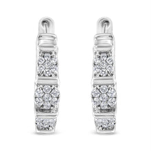 Load image into Gallery viewer, .925 Sterling Silver 1/2 Cttw Lab Grown Round Diamond Floral Cluster Hoop Earrings (F-G Color, SI1-SI2 Clarity)