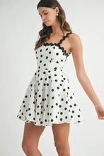 Load image into Gallery viewer, Polka Dot Mini Dress with Ricrac Trim Strap – Fun Polka Dot Pattern, Fluttering, Unique Ricrac Trim Strap, Playful and Stylish Mini Dress, Versatile Summer Dress