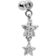 Load image into Gallery viewer, 16G 1/4 Clear Gem Double Star Dangle Cartilage Tragus Earring