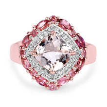 Load image into Gallery viewer, 14K Rose Gold Plated 3.11 Carat Genuine Morganite, Pink Tourmaline & White Topaz .925 Sterling Silver Ring